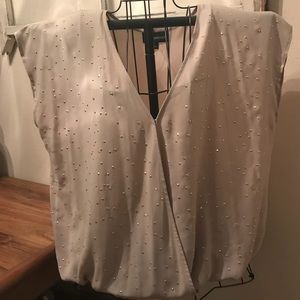 Lane Bryant Cream Studded Crossover Blouse